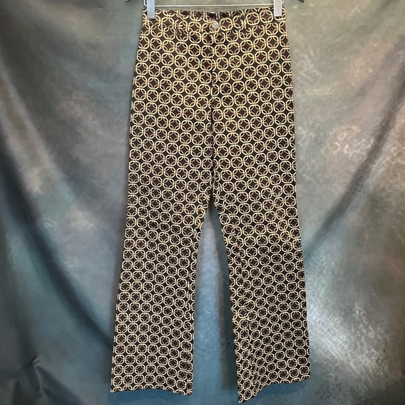 Motel Rocks Pants - MOTEL Zoven Flare Trouser Chain Tangle Dark Brown Geometric Print Women's Small